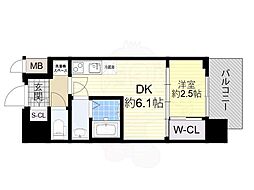 プレリスNEO大阪十三エルヴィオン 1DKの間取図画像