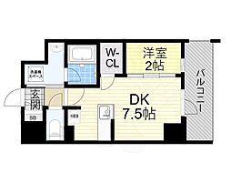 バウスフラッツ新大阪 1DKの間取図画像