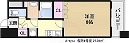 メロディア新北野 1Kの間取図画像