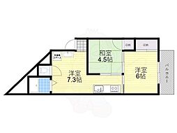 淡路第2ダイヤモンドハイム 2DKの間取図画像