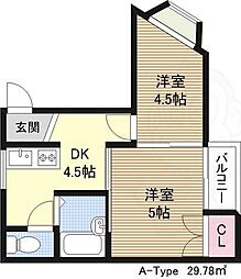 Taro淡路 2DKの間取図画像