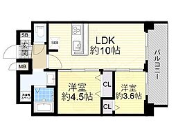 プレサンス東三国エンブレイス 2LDKの間取図画像