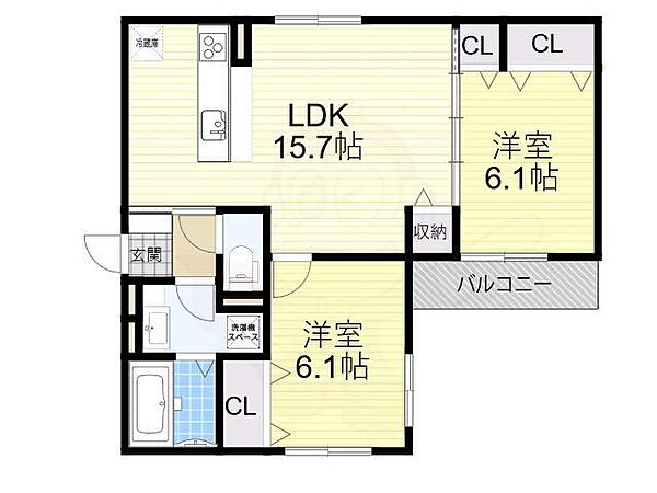 ザ・バンダイ ｜大阪府大阪市住吉区万代４丁目(賃貸アパート2LDK・3階・62.20㎡)の写真 その2