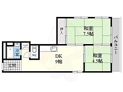 住吉第二団地10号棟 2DKの間取図画像