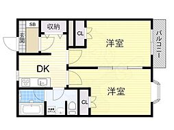 ハイツエルム 2DKの間取図画像