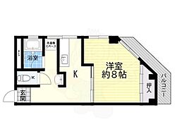双輪コーポ第二号棟 1Kの間取図画像