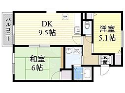 US-1住吉東 2DKの間取図画像