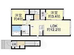 大阪市住之江区粉浜1丁目アパート 2LDKの間取図画像