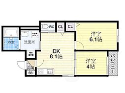 わいわいロード粉浜 2DKの間取図画像