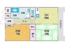 パークハイツ住吉 2DKの間取図画像