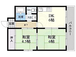 北畠西清川ビル 2DKの間取図画像