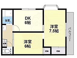 琴浦マンション 2DKの間取図画像
