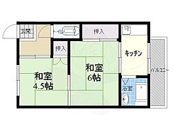 柏野建設(株)第二カシノハイツ 2Kの間取図画像