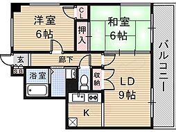 グランピアウエスト 2LDKの間取図画像