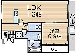 フロントリバー東難波 1LDKの間取図画像