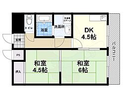 エメラルド神尼 2DKの間取図画像