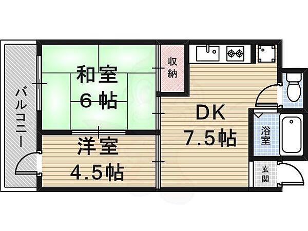 アイビーハイツ ｜兵庫県尼崎市建家町(賃貸マンション2DK・4階・38.00㎡)の写真 その2