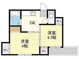 メモリアルタウンE棟 2DKの間取図画像