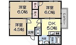 リバーハウス24 3DKの間取図画像