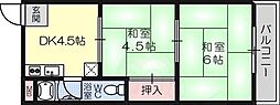 パレス住吉橋 2DKの間取図画像
