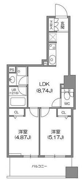 ルクレ新川レジデンス 1104｜東京都中央区新川１丁目(賃貸マンション2DK・11階・41.12㎡)の写真 その2