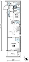 アヴェルーナ月島 1DKの間取図画像