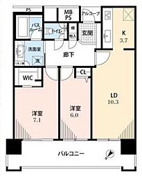 ライオンズタワー月島 2LDKの間取図画像