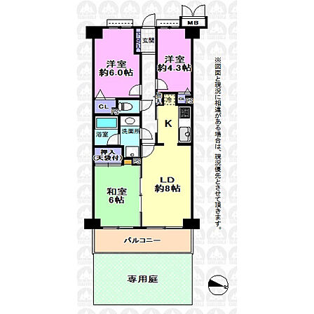 各洋室収納付きの3LDKです。専用庭もありリビングからの眺めも開放感があります。
