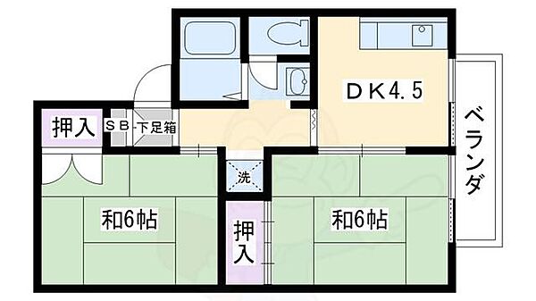 セジュールマミ A105｜京都府京都市右京区太秦安井水戸田町(賃貸アパート2DK・1階・42.00㎡)の写真 その2