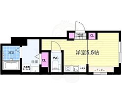 Flair京都五条烏丸（フレア京都五条烏丸） 1階ワンルームの間取り