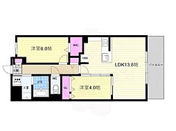 プルミエール朱雀 2LDKの間取図画像