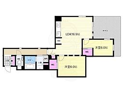 ブランズ京都四条烏丸桜風庵 2LDKの間取図画像