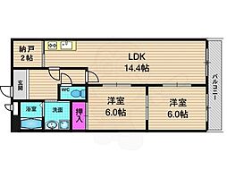 シャトレ桂 2LDKの間取図画像