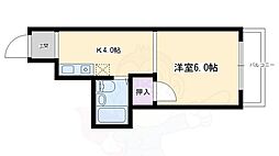 万里小路アベニュー 1Kの間取図画像
