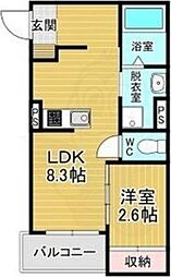 リアコート北山 1LDKの間取図画像