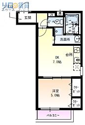 フジパレス北公園I番館 3階1DKの間取り