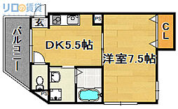 パーラム淡路 2階1DKの間取り