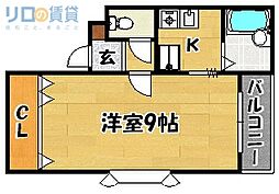 リベラル21 3階1Kの間取り