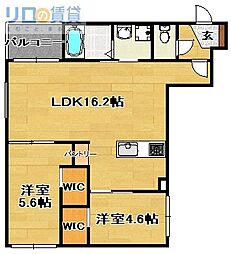 大阪市東淀川区豊里2丁目アパート 2LDKの間取図画像
