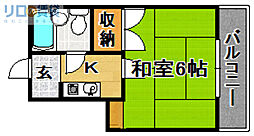 プレアール豊里2 1Kの間取図画像