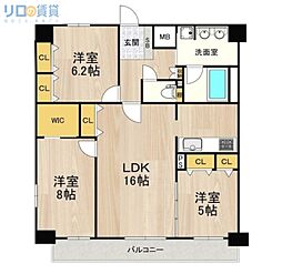 グランルクレ新大阪 3LDKの間取図画像