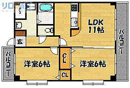 トヨサンマンション 2LDKの間取図画像