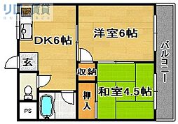 永和ハイツ 2DKの間取図画像