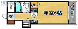 レジデンス上新庄 1Kの間取図画像