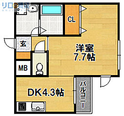 アズールパーク 1DKの間取図画像