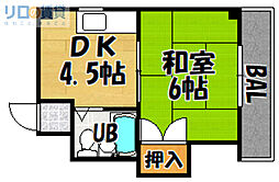 スイートハイツ 1DKの間取図画像