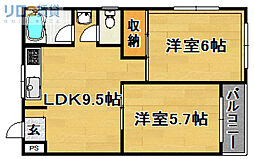 ササモトハイツ 2LDKの間取図画像
