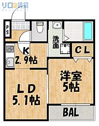 フジパレス上新庄駅北1番館 1LDKの間取図画像