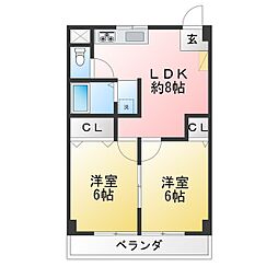 仲宿セントラルコート 2DKの間取図画像