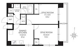 カレススタイル多摩川 6階2DKの間取り